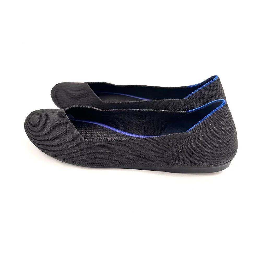 Rothy's The Flat Shoes Black Blue Trim Wardrobe Staple Ballerina Flats
